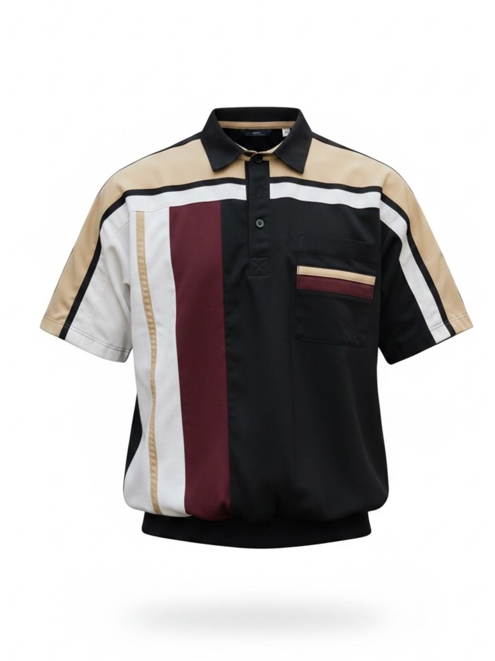 Men's Colorblock Polo Shirt in Black, Cream & Burgundy